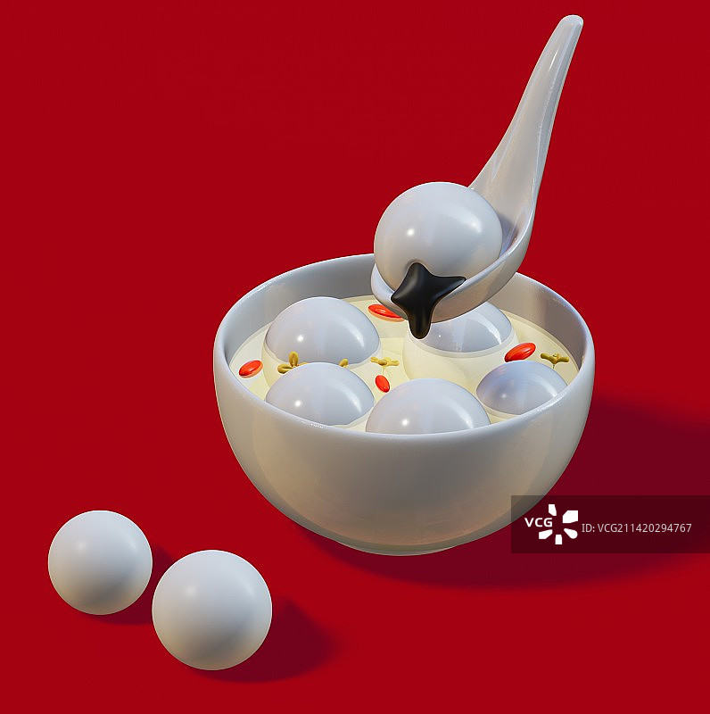元宵节-汤圆-勺子芝麻馅儿的汤圆图片素材