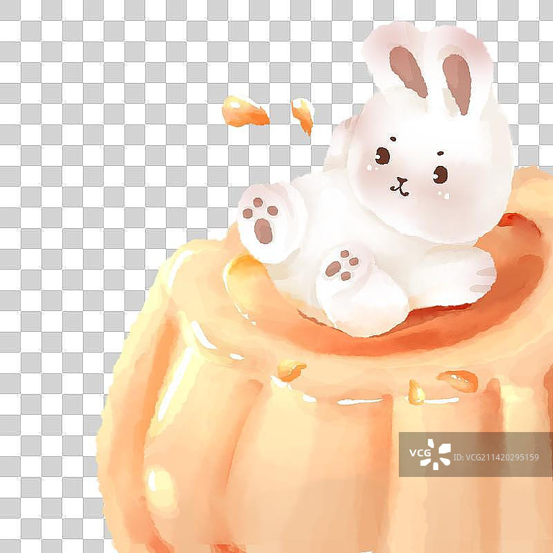 掉在布丁上的小兔子一枚图片素材