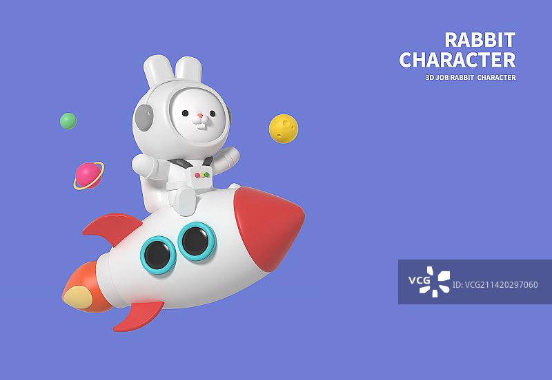 3D渲染：可爱的兔子宇航员图片素材