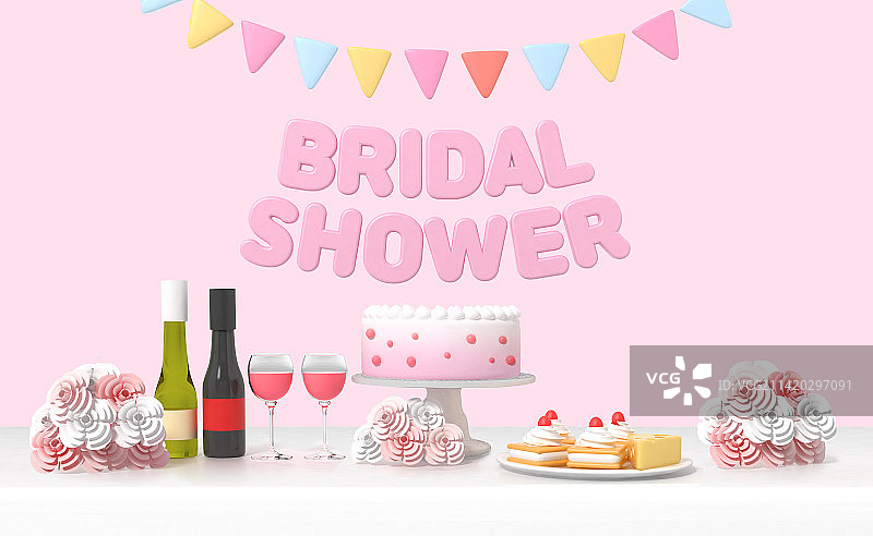 3D渲染：新娘送礼会活动排版与物品图片素材