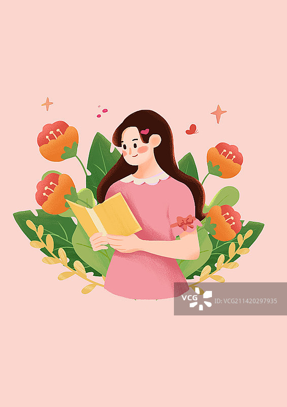 粉色小清新妇女节插画图片素材