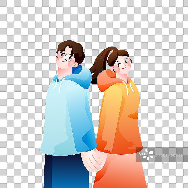 年轻人情侣浪漫牵手动作半身像矢量人物元素图片素材