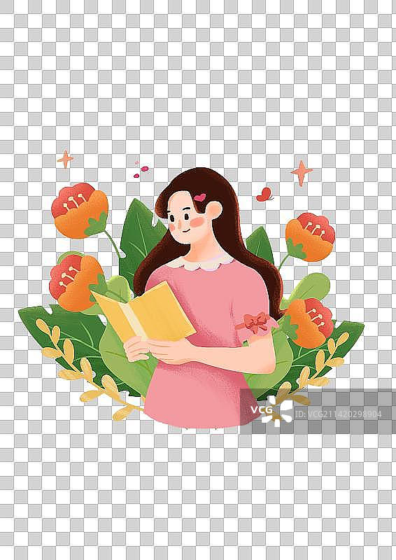 粉色小清新妇女节插画图片素材