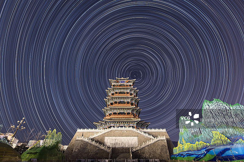 夜空京西 · 永定楼星轨图片素材