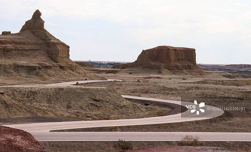 新疆魔鬼城中的蜿蜒道路图片素材