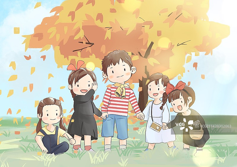 秋游的小朋友们卡通儿童插画图片素材