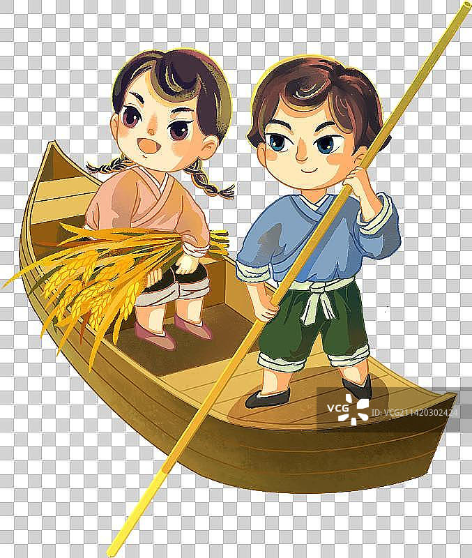 划船的男孩女孩图片素材