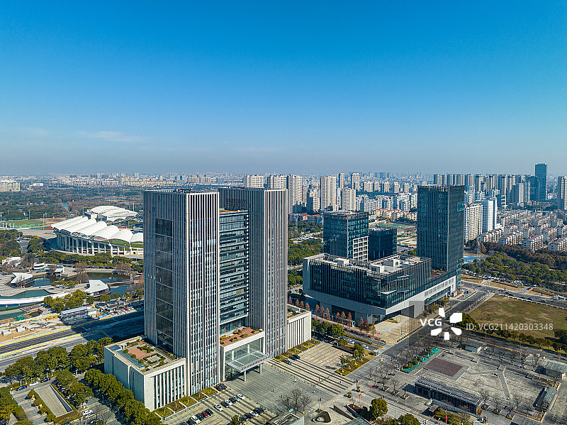 昆山 高新区 体育中心 行政审批中心 航拍图片素材