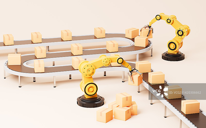 机械臂与流水线作业场景3D渲染图片素材