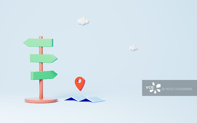 指示牌和定位模型3D渲染图片素材