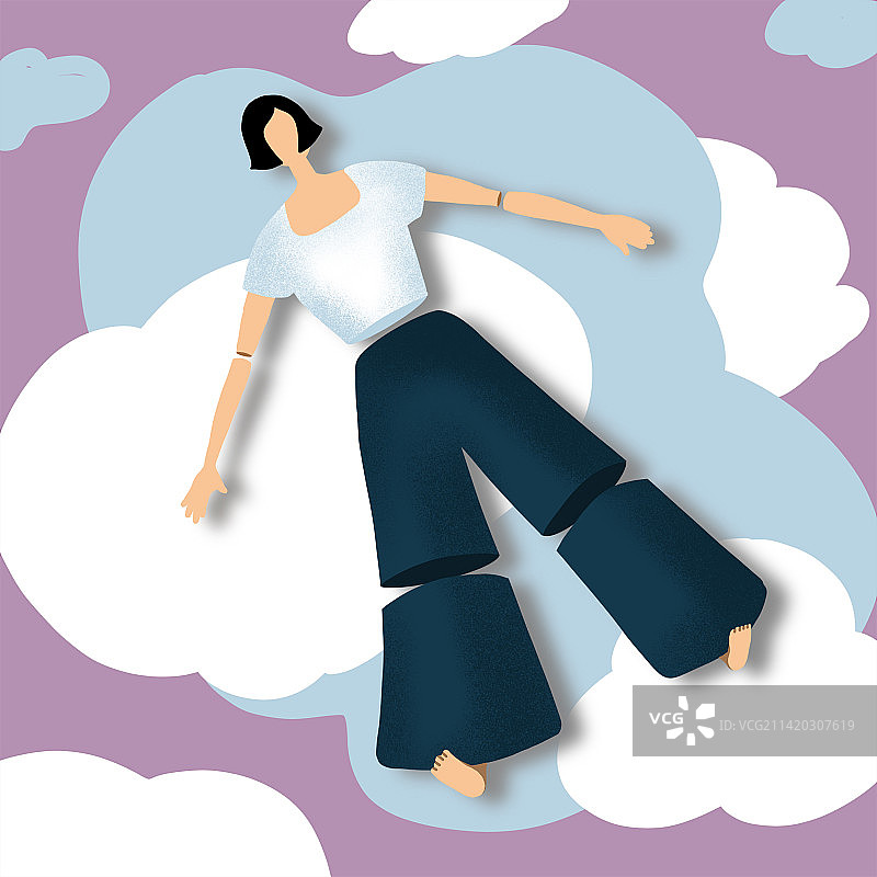 云朵上的女人图片素材