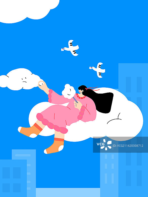 坐在云上的女孩图片素材