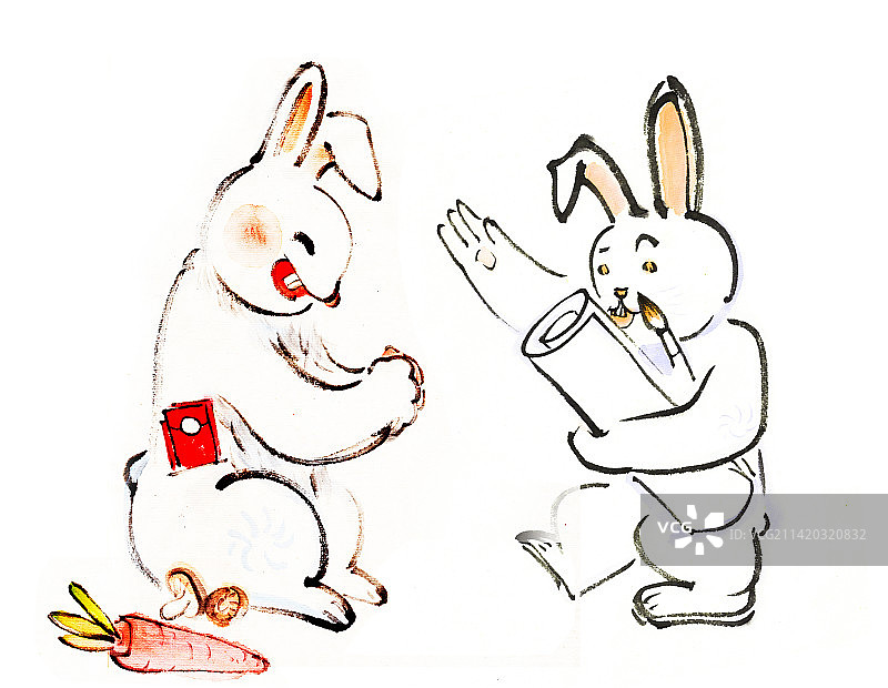 兔年题材水墨中国画图片素材