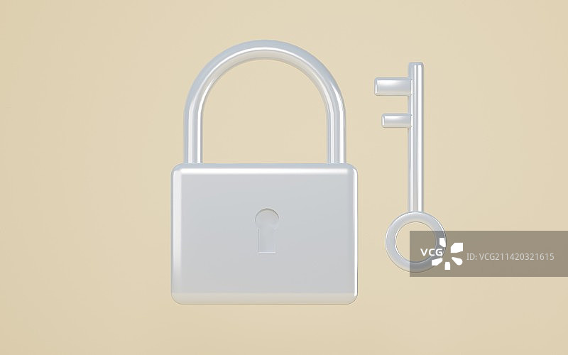 金属加密锁三D渲染图片素材