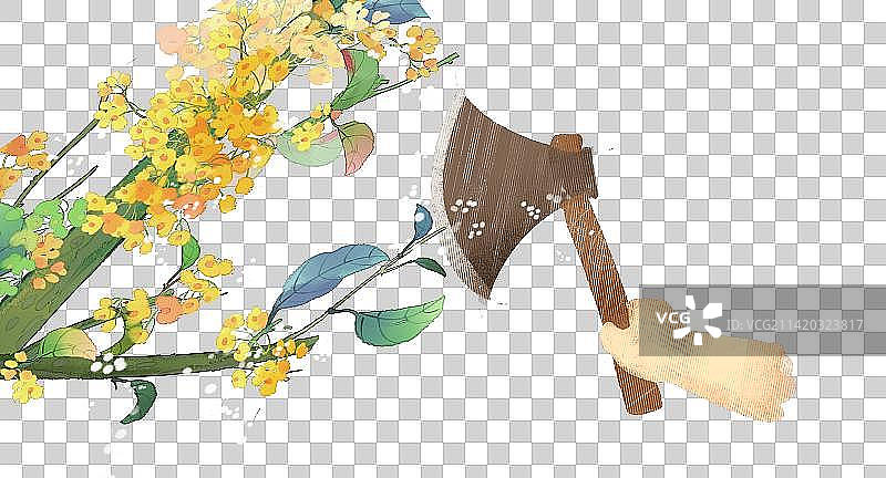 中秋节吴刚伐木插画元素图片素材