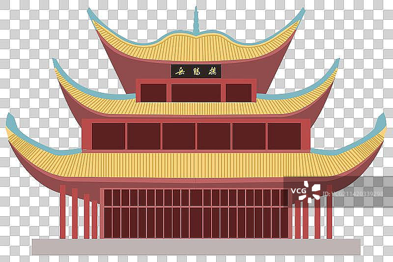 湖南风景名胜旅游景点亭台楼阁古建筑古风古代古典扁平风岳阳楼元素插画图片素材