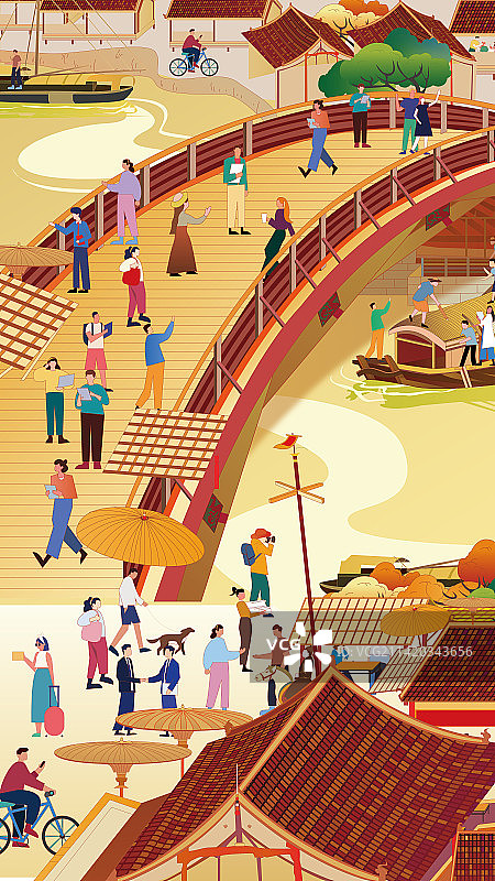 清明上河图插画图片素材