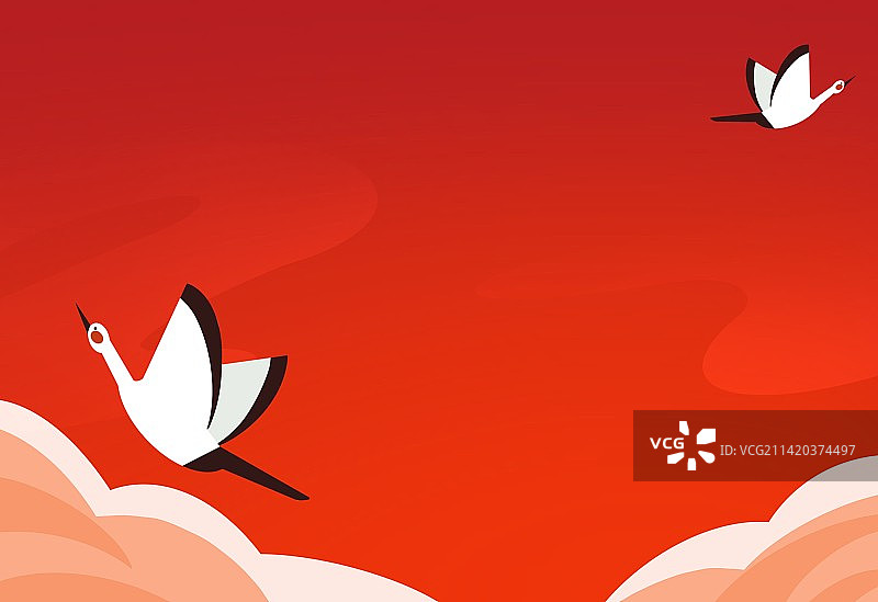 卡通渐变国潮传统渐变仙鹤简约背景插画图片素材