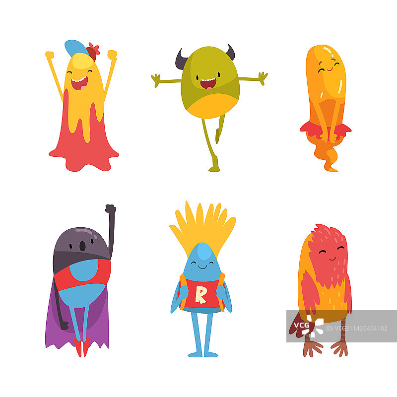 明亮快乐的有趣外星人可爱怪物套装图片素材