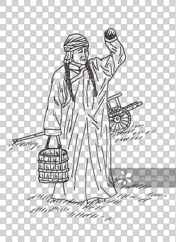 草原上眺望远方的蒙古姑娘图片素材