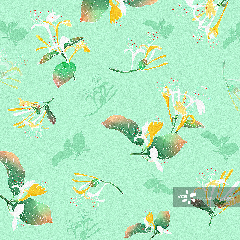 国潮风金银花清新平铺图案图片素材