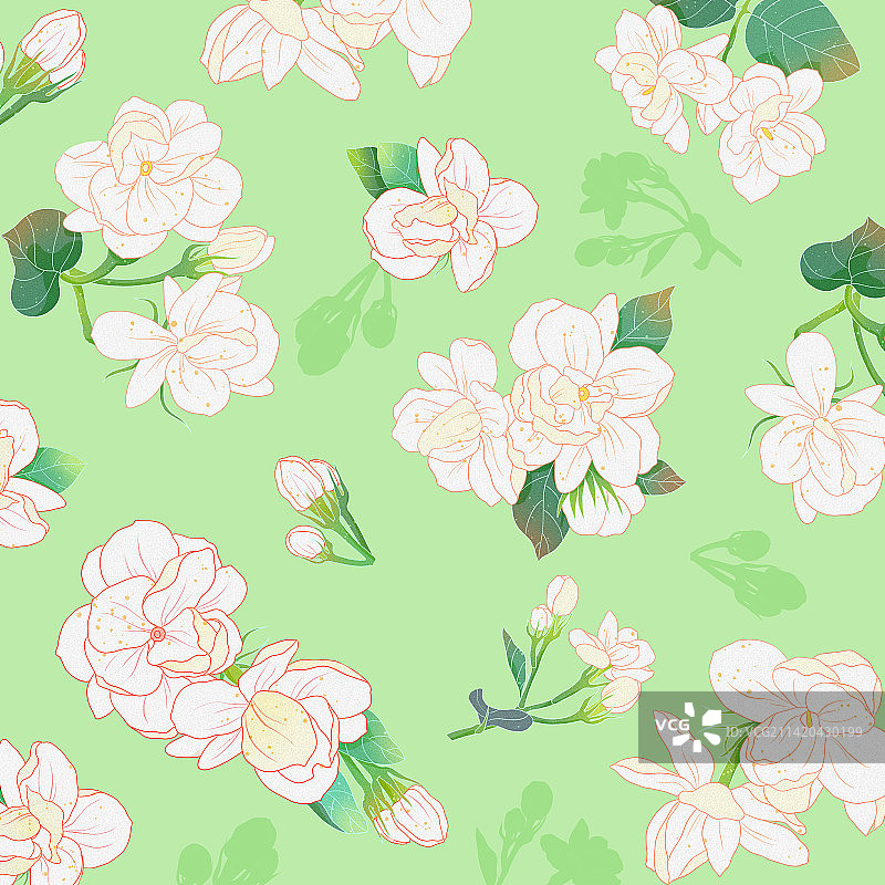 国潮风茉莉花清新平铺图案图片素材