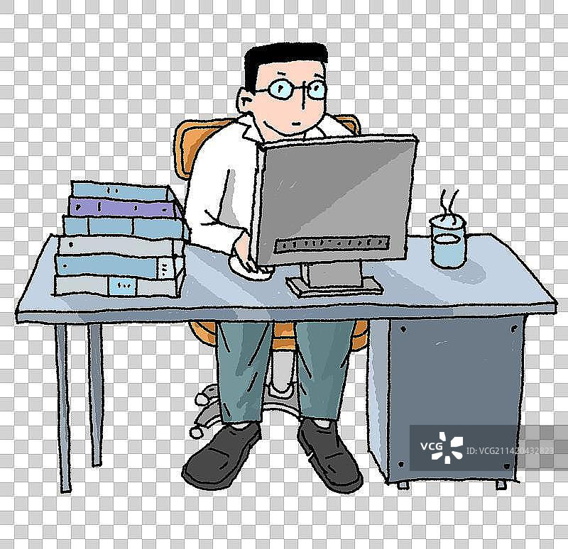 免抠元素：电脑前工作的男性员工图片素材