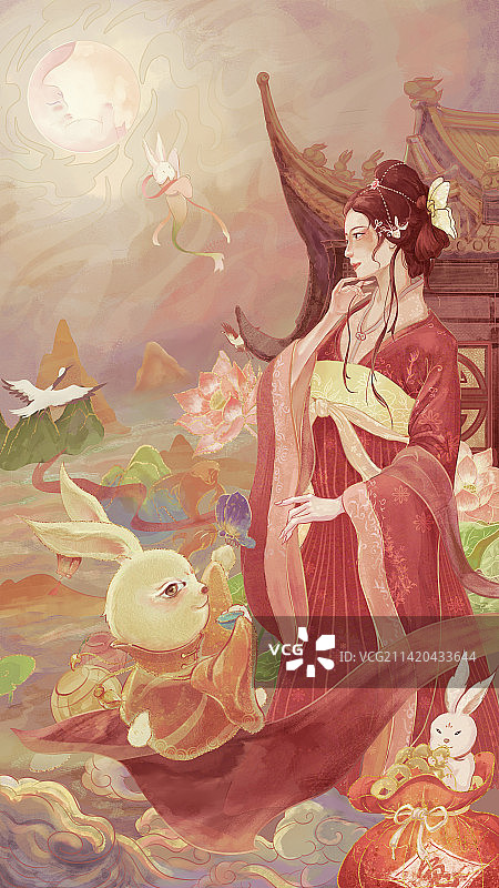 一个古风仙女与仙兔的写真图片素材