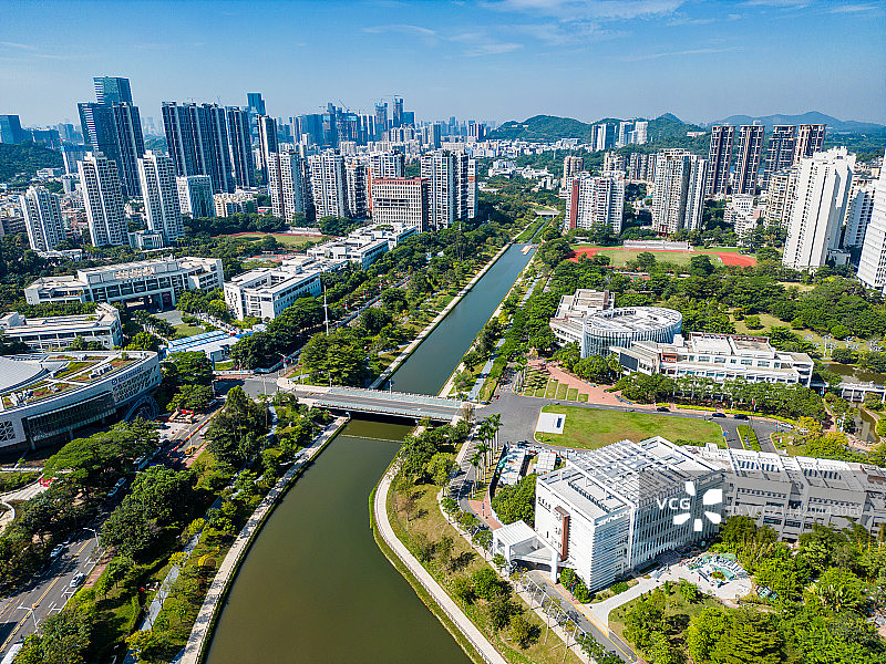深圳南山区西丽大学城航拍图片素材