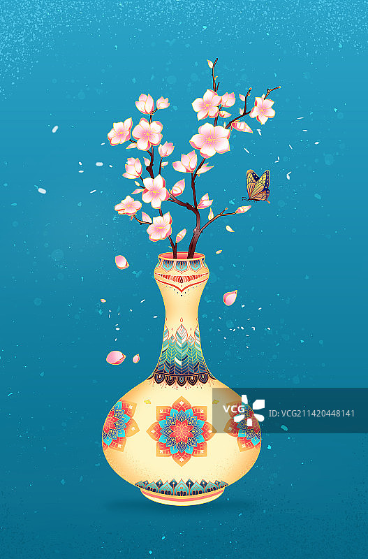 国风线性插画花瓶图片素材