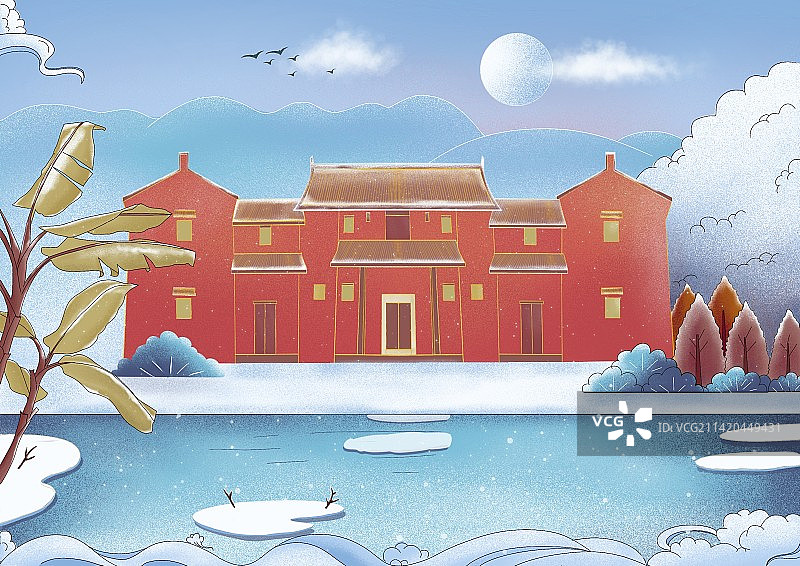 扁平建筑配色图片素材