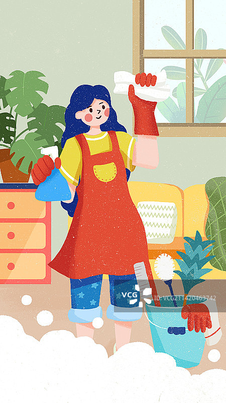 打扫卫生大扫除居家清洁女孩图片素材