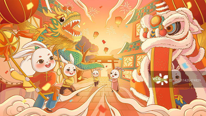 兔年新年主kv插画图片素材
