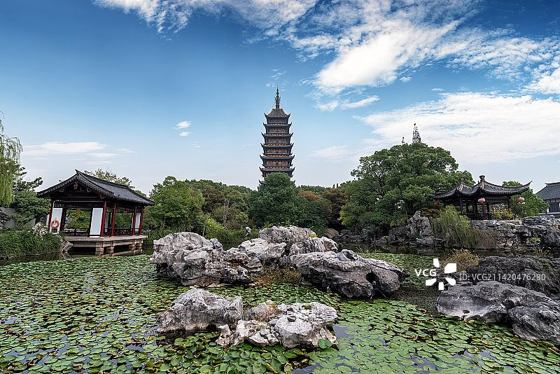 江苏张家港方塔园中式园林景观图片素材