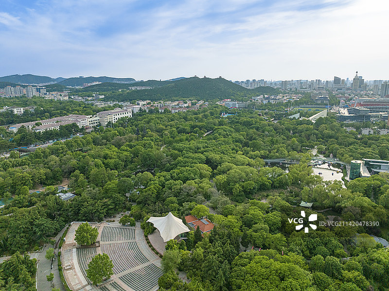 山东济南泉城公园航拍图片素材