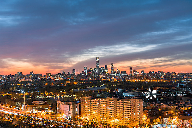 北京朝霞，什刹海日出图片素材