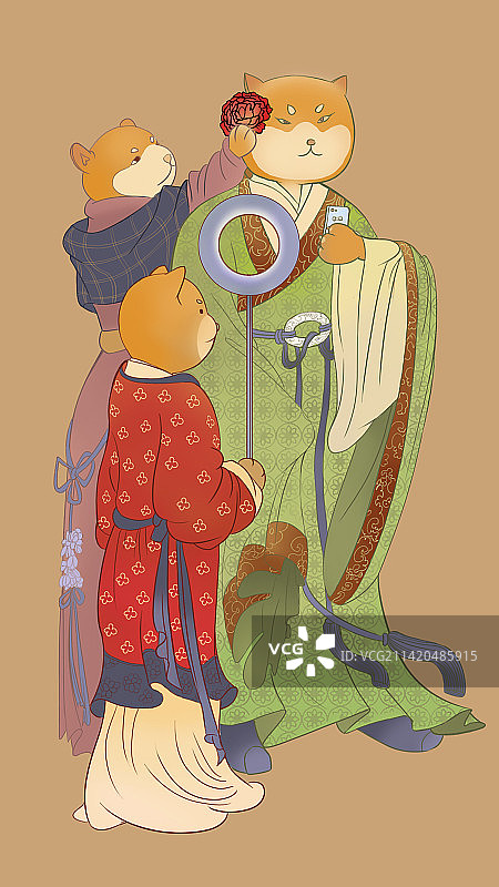 打光直播的仕女和准备中的柴犬大人图片素材