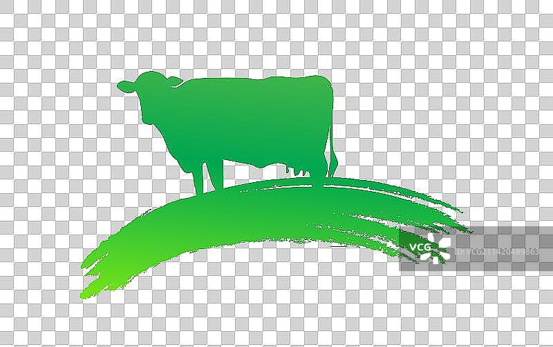 草原奶牛的绿色剪影图图片素材