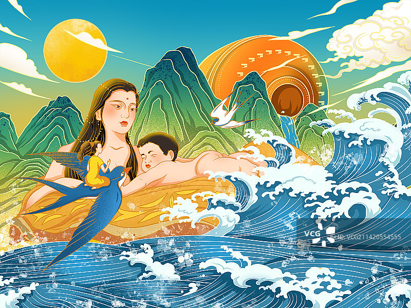 黄河母亲插画酒文化图片素材