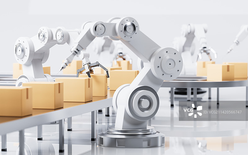 机械臂与流水线作业场景3D渲染图片素材