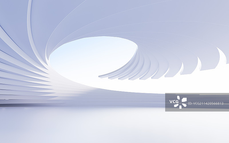 室内抽象建筑曲线背景3D渲染图片素材