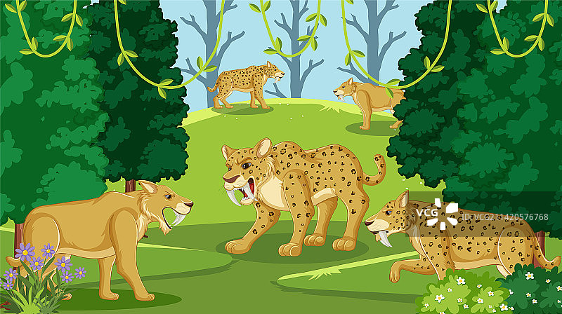 森林中的剑齿虎群图片素材