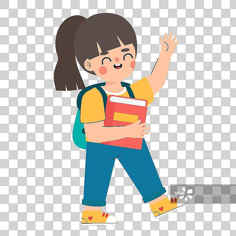 抱着图书的快乐小学生插画素材图片素材