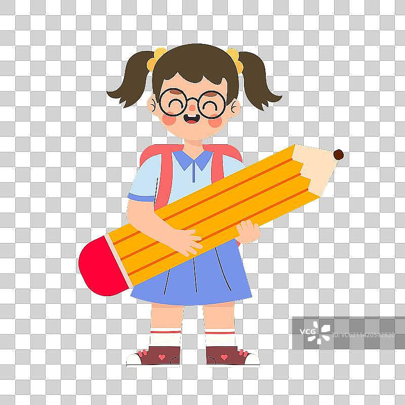 抱着铅笔的小学女生插画素材图片素材