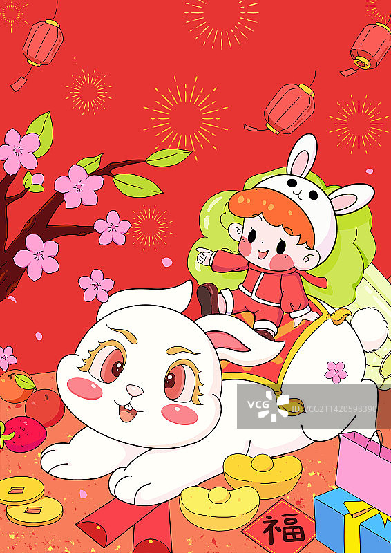 春节海报，线性运营插画图片素材