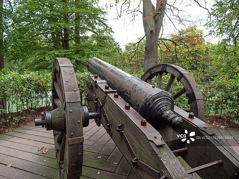 树木前的加农炮特写图片素材