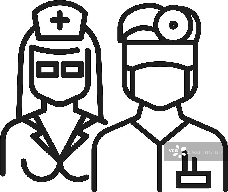 医生和护士线性图标医疗人员符号图片素材