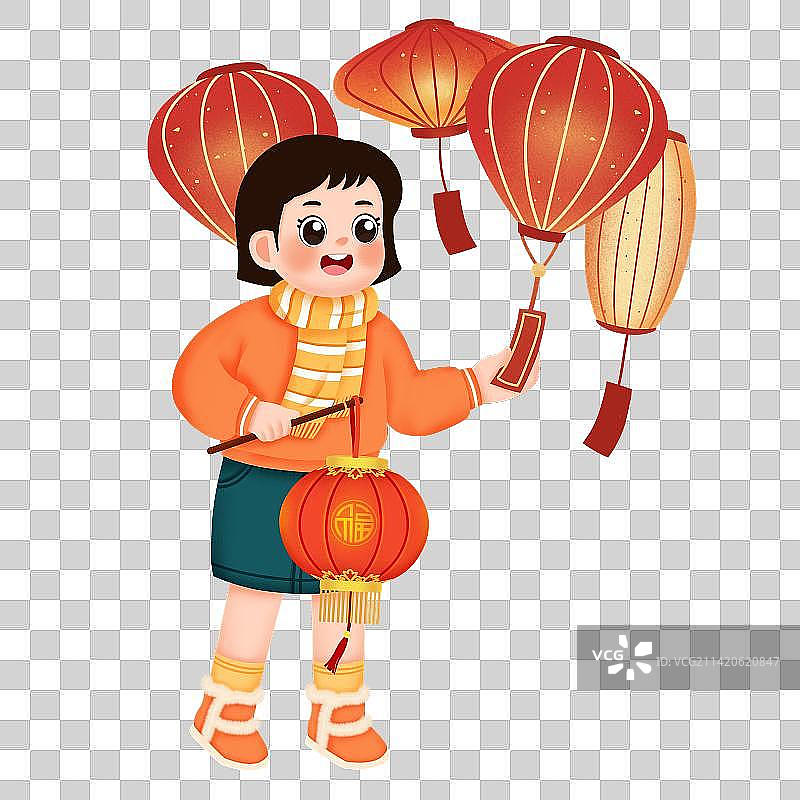 新年拿着灯笼的女孩，元宵佳节图片素材