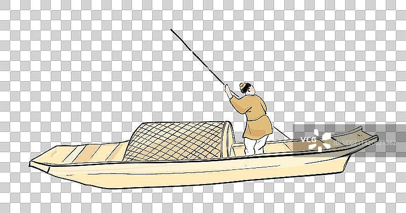 中国风传统文化春天湖泊上的小船和古代汉服诗人图片素材