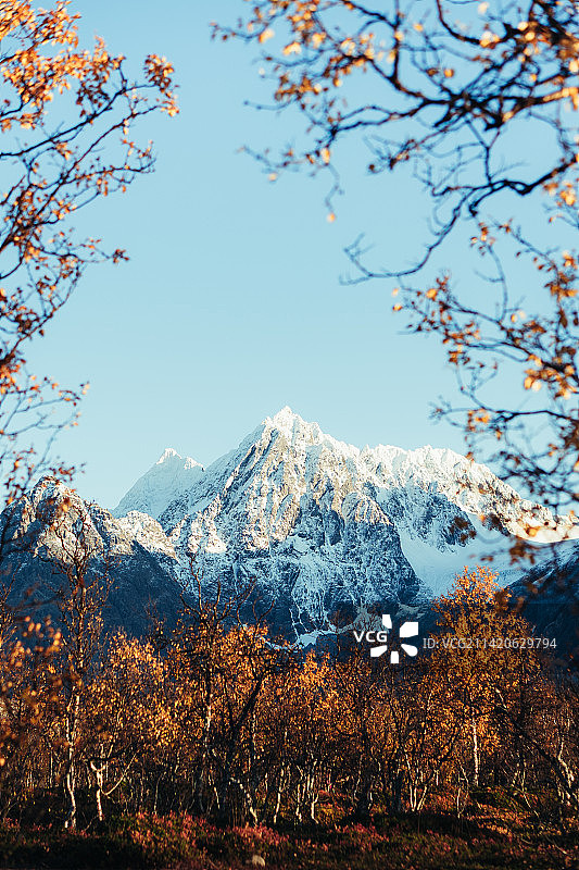 挪威吕恩根阿尔卑斯山雪山风光图片素材